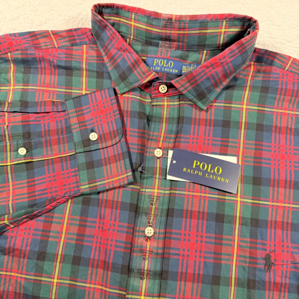 Polo Ralph Lauren Mens Plaid Long Sleeve Classic Fit Button Down Shirt 3XLT Tall